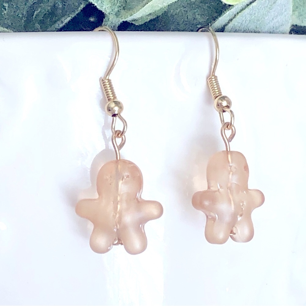 New Handmade Beige Gingerbread Man Cookie Festive Holiday Earrings Unique Gifts